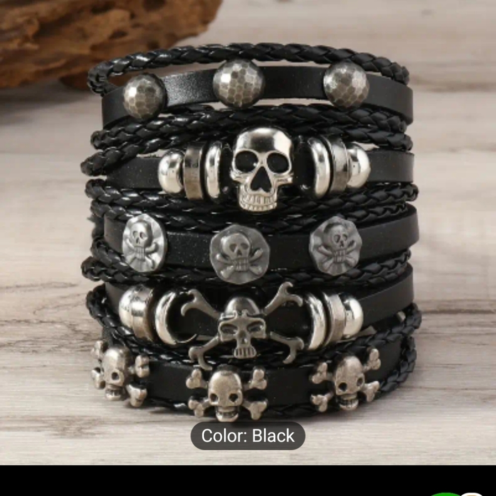 🆕️☠️ SET OF 5 SKULL ADJUSTABLE TIE BRACELETS☠️
